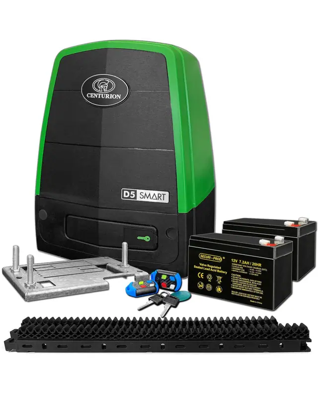 Smart sliding gate motor kit with batteries and gear rack
